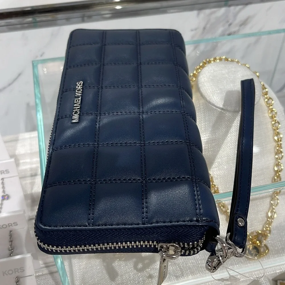 MICHAEL KORS Continental Wristlet Phone Case Wallet Navy NWT